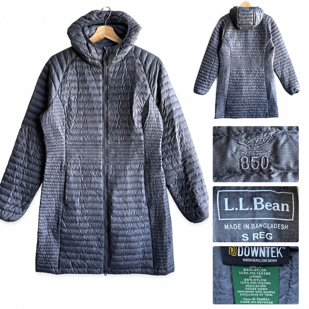 L.L. Bean Women's Ultralight 850 Goose Down Hooded Coat Long Small Gray Packable